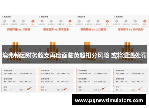埃弗顿因财务超支再度面临英超扣分风险 或将遭遇处罚